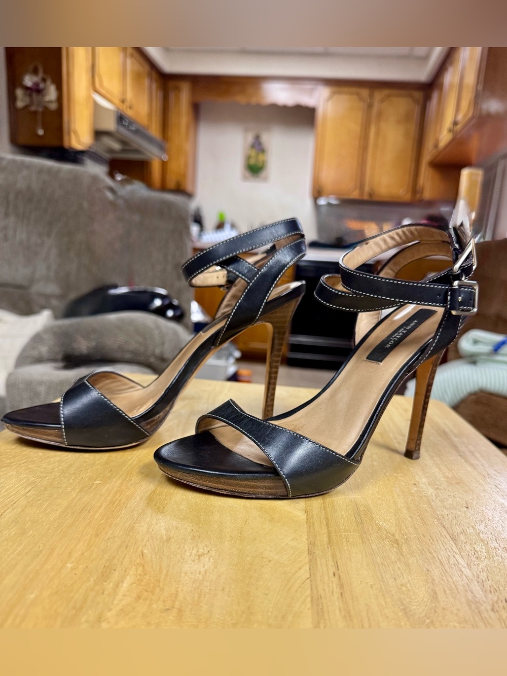 Ann Taylor Black High Heel Ankle Strap Sandals